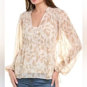 CABI Couplet Peasant V-neck Sheer Long Sleeve Blouse